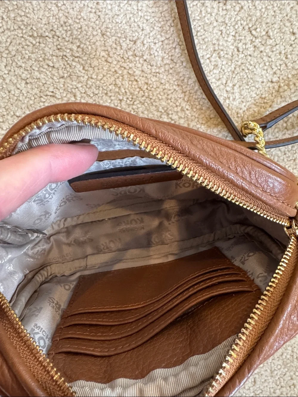 Michael Kors Chestnut Leather Crossbody with Gold Plate